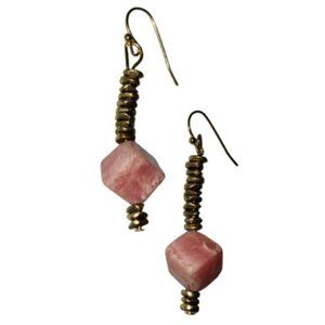 Copper And Rose Quartz With Gold Earhooks About  By London1 1/2"